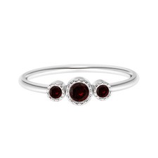 925 Sterling Silver 4MM Round Shape Garnet Solitaire Three Stone Ring For Women