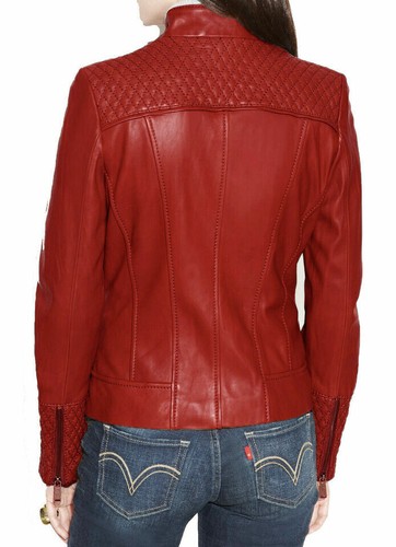 Women's SEXY Real Lambskin Western Stitch Designer Leather Jacket Occasional Red - Picture 2 of 4