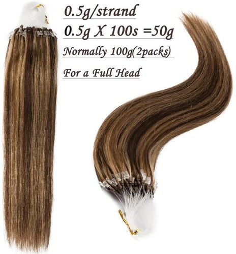 Micro Ring Loop Tip Remy Human Hair Extensions Silky Straight Micro Bead Link US - Picture 66 of 84