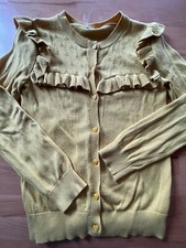 strickjacke Mädchen 122 senfgelb cardigan rüschen volants so süss Herzknöpfe