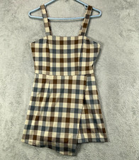 Forever 21 Womens Mini Dress Romper Size Small Jumper Beige Plaid Sleeveless NWT