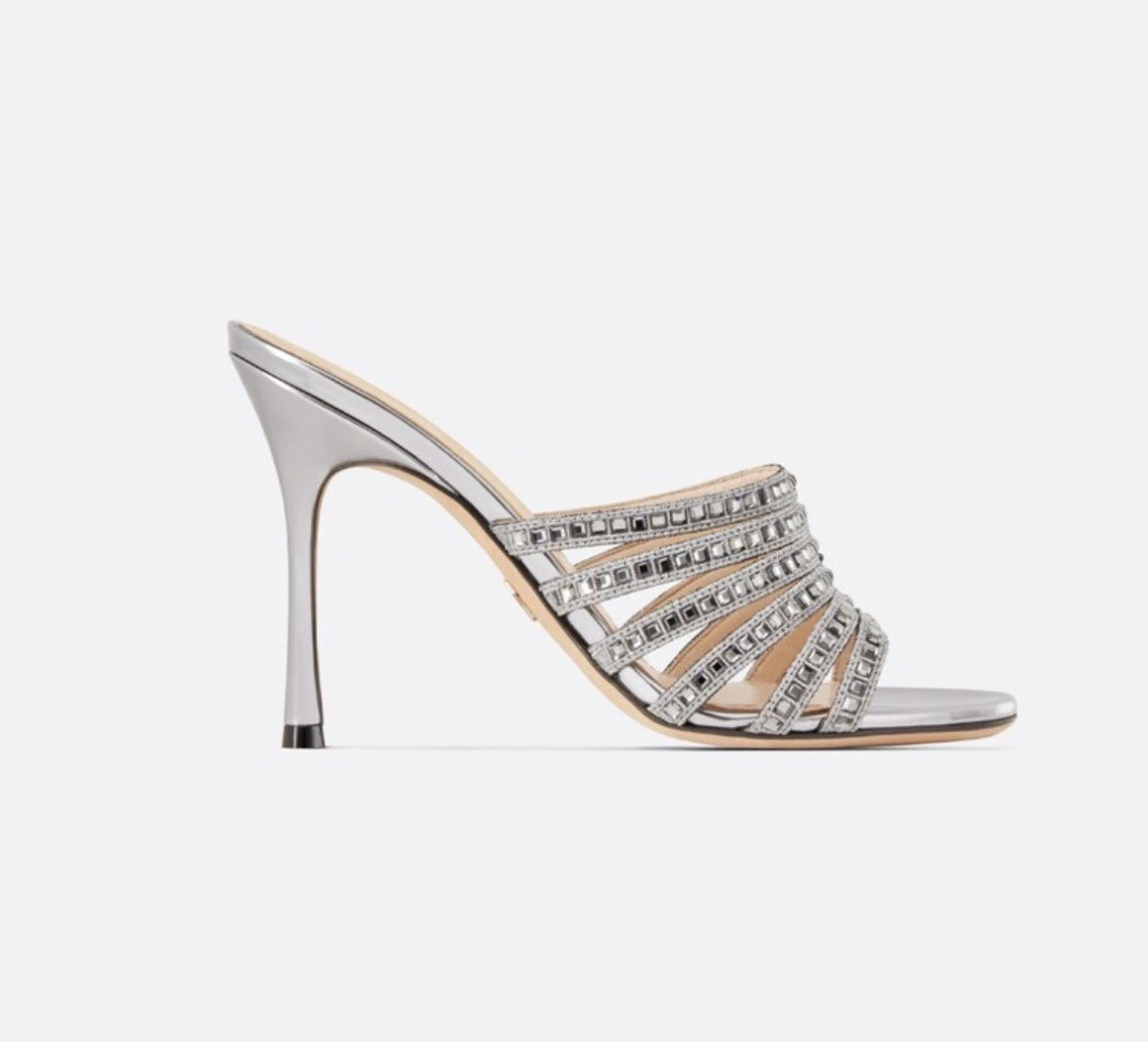 Mules Dior gris cristal 100 mm