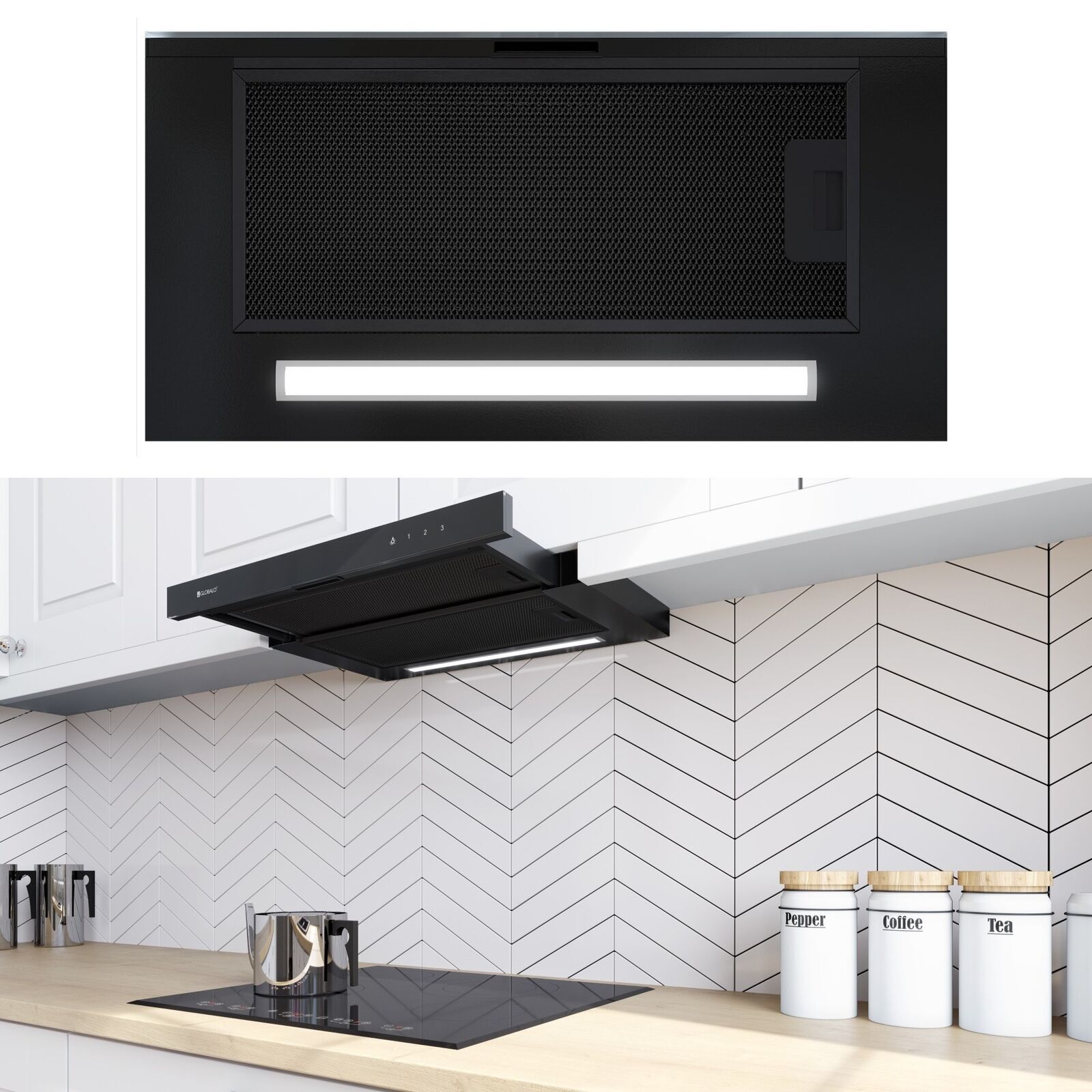 Cappa aspirante 60 cm senza testa Globalo Teslo nera cappa aspirante...