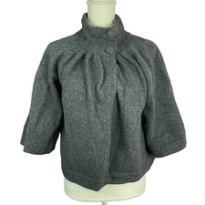 Lambswool Angora Cardigan L Gray Sweater High Neck Raglan Cropped Capelet VTG