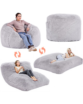 Uimoso Bean Bag Bed Chair Convertible from Chair to Lounge Mattress Grey-Queen