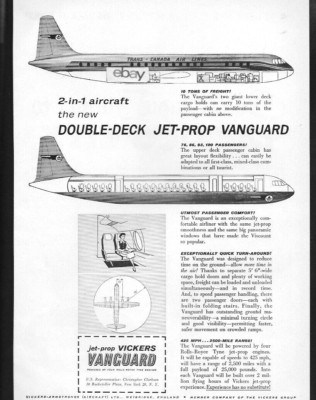 TCA TRANS CANADA AIRLINES 1957 VICKERS VANGUARD 2 IN 1  JET PROP AIRCRAFT AD