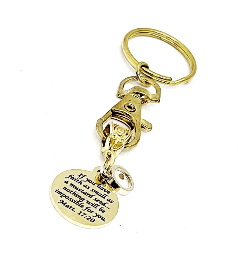 Mustard Seed Charm Keychain, Mustard Seed Faith Gifts, Matthew 17 20