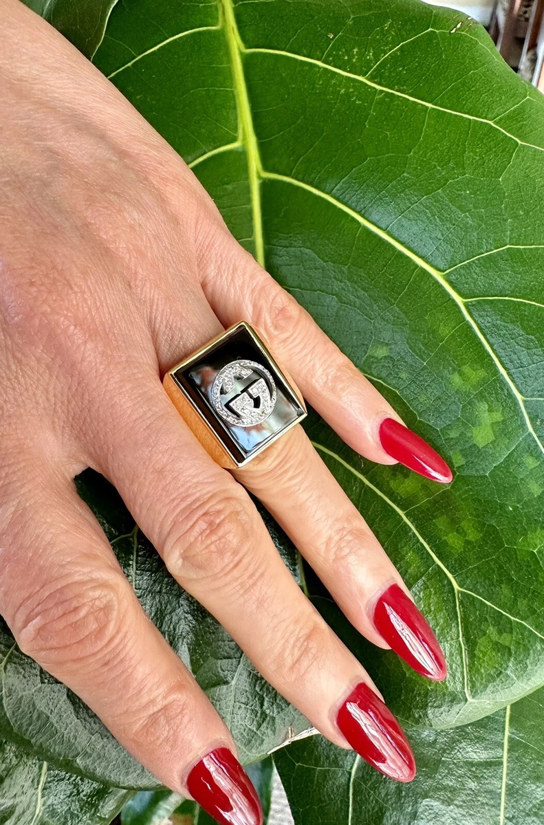 Gucci Onyx Diamond 18k Yellow Gold Ring eBay