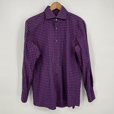 HUGO BOSS Shirt Mens 15.5 Purple Plaid Sharp Fit Long Sleeve Button Down