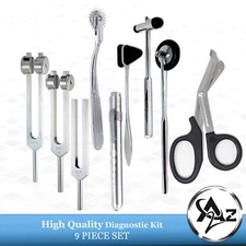 9 PCS NEUROLOGICAL PERCUSSION REFLEX TAYLOR BUCK HAMMER PINWHEEL DIAGNOSTIC SET 