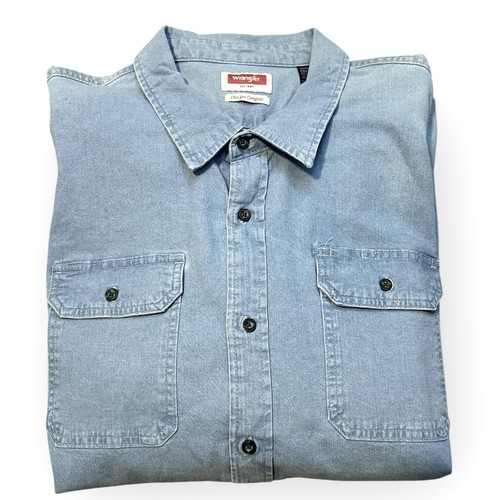 Wrangler Men’s Relaxed Fit Shirt Denim L Sleeve Button Down Comfort Flex 3XL NEW