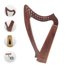 12 Strings Rosewood Harp with Free Strings, Tuning Key & Carrying bag
