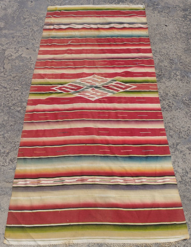 Vintage Traditional Oriental Saltillo Serape Multicolor Wool Kilim Rug 199x93 cm
