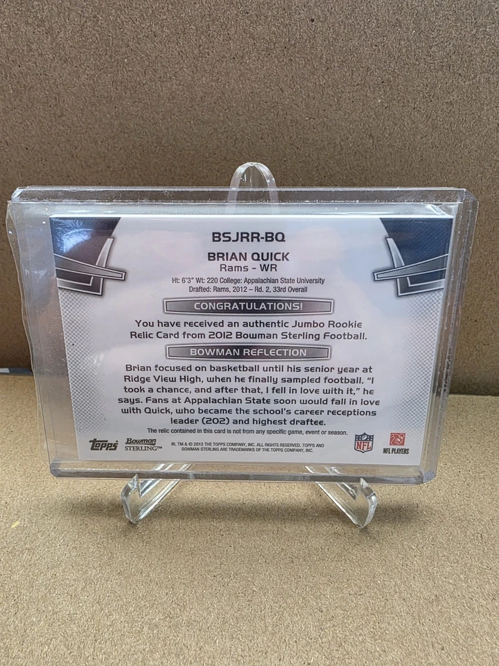 2012 Bowman Sterling - Jumbo Rookie Relic Brian Quick #BSJRR-BQ (MEM, RC) - Image 2 of 2