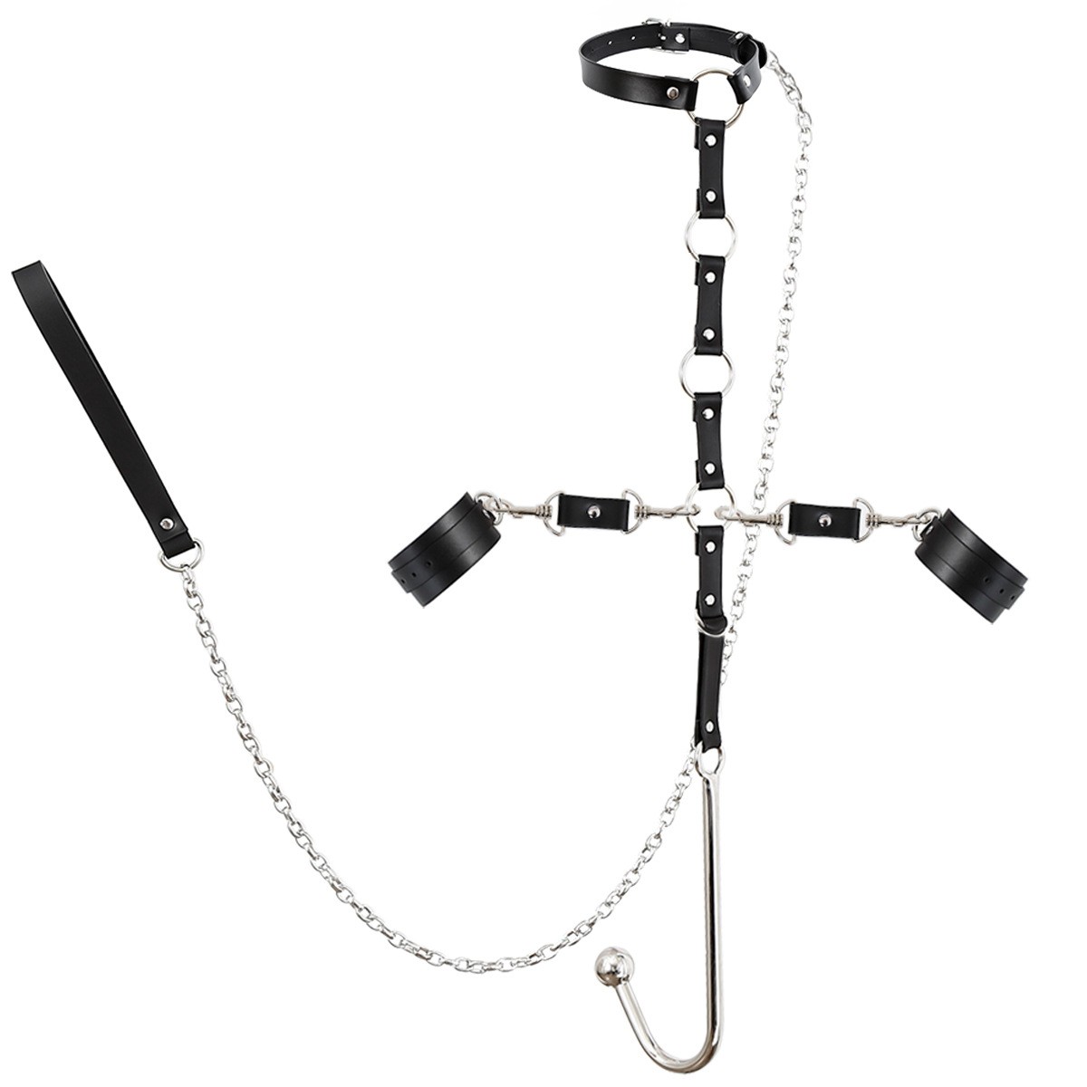Verstellbares PU Leder Halsband Hände Manschetten Bondage Kit Analhaken für Paare