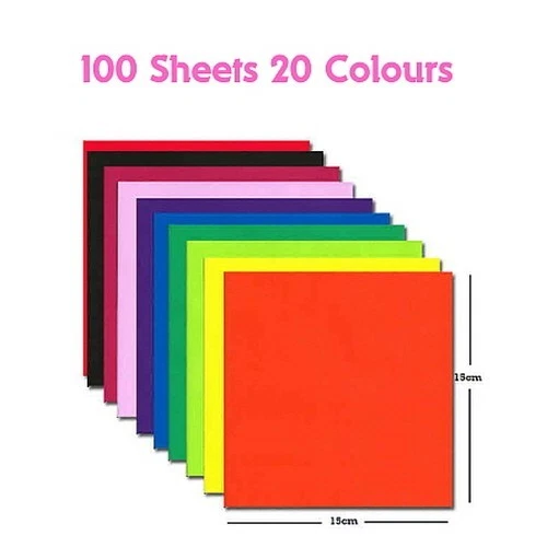 Papel Origami | Doble Cara | 10 Colores | 15cm X 15cm | 65gsm | 100 Hojas