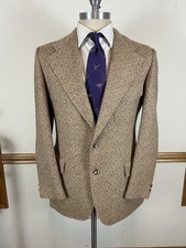 VTG 100 WOOL TAN TWEED DIAMOND PATTERN FLAP PATCH POCKET BLAZER MADE IN USA 40R