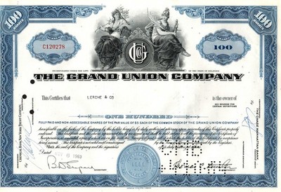 The Grand Union Company - Original Stoc Certificate - 1963 - C120278