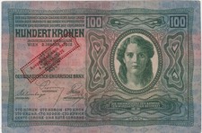 AUSTRIA HUNGARY 100 KORONA KRONEN 1912 ovp Ausgegeben nach dem 4.Oktober 1920 VF