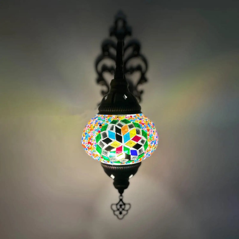 Lampada da Parete Tiffany Turca: Applique Etnica in Vetro Colorato