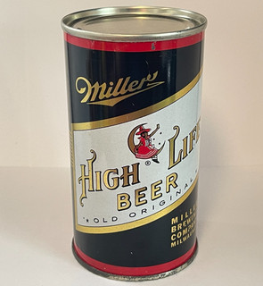 MILLER HIGH LIFE BEER OLD ORIGINAL flat top can BLACK /w BOTTLE pictured on side