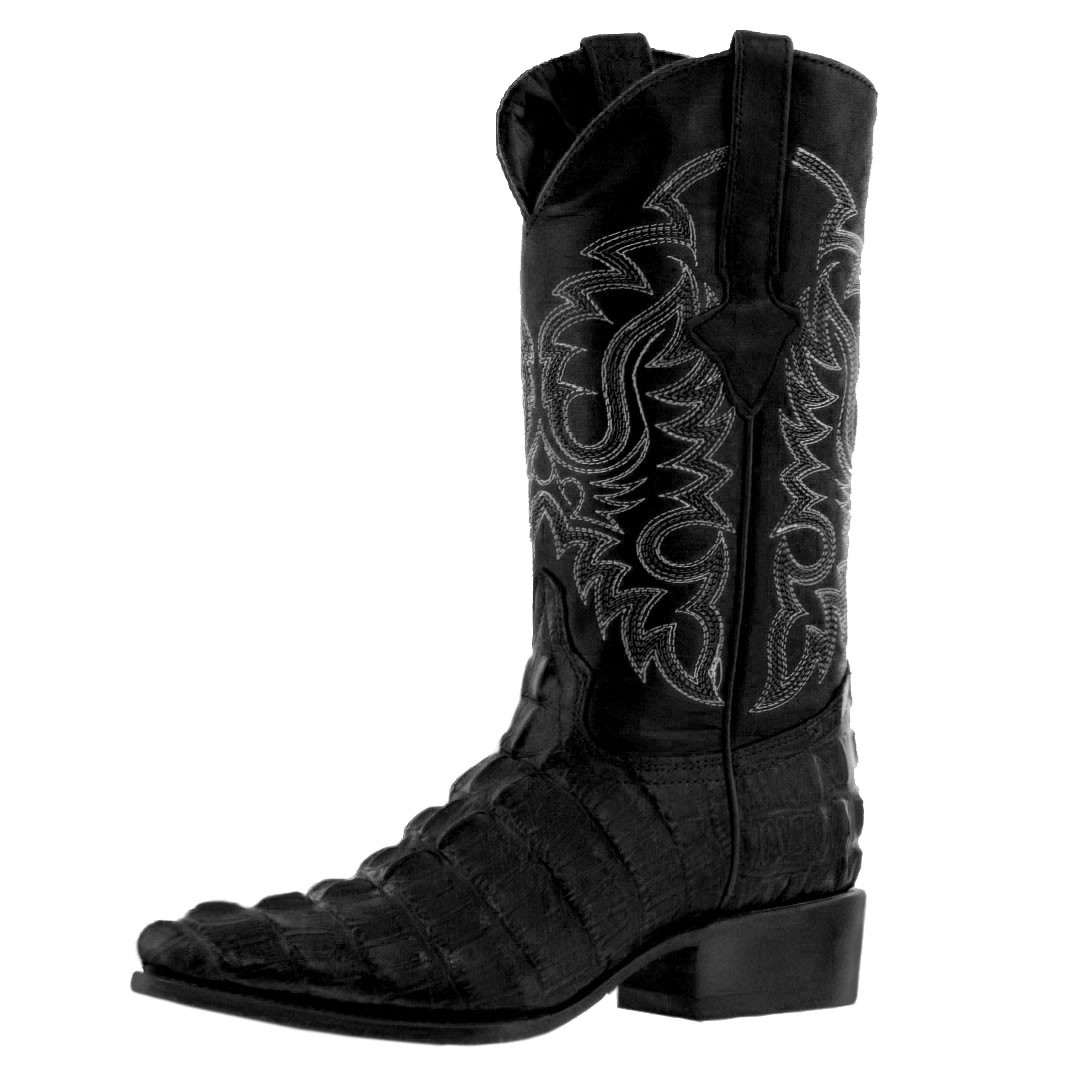 Mens Black Cowboy Boots Real Leather Embossed Crocodile Tail  display picture 2