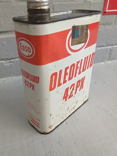 Vintage French ESSO OLEOFLUID 42PX Peugeot Can / Tin 2 Litres Used Empty A8 - Foto 9 di 13