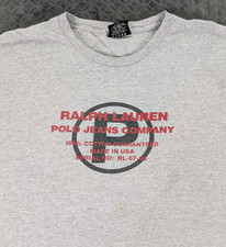 VTG Ralph Lauren Polo Jeans Company T Shirt Made in USA Gray Short Sleeve Men XL