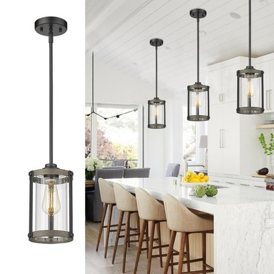 Osimir Farmhouse Pendant Light 1 - Light, 1 Pack, Black - Wood Grain 