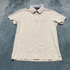 Tommy Hilfiger Polo Shirt Men Medium Heather Gray Cotton Stretch Logo Slim Fit