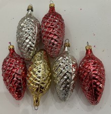 Vtg Christmas Ornaments Columbia Glass Hand Made Gorgeous Pinecone 3,5",Lot Of 6