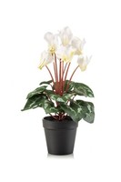 Artplants Kunstblumen Alpenveilchen Veriana Im Dekotopf, Weiß-GrüN, 30Cm