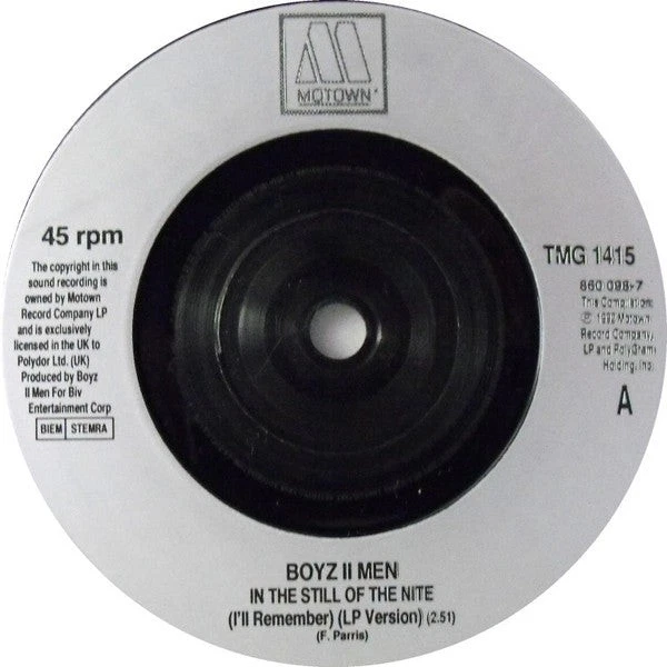 Boyz II Men - In The Still Of The Nite I'll Remember - Used Vinyl Rec - W12z - Image 2 of 3