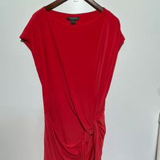 Lauren Ralph Lauren Women's Red Twist Front Cap Sleeve Sheath Dress Size 14