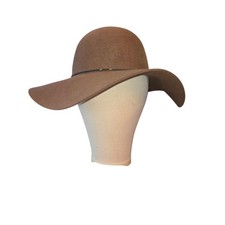 Scala Collezione Brown 100 Wool Floppy 4" Wide Brim Hat OS Leather Brass Band