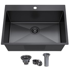 22x18 Inch Black Kitchen Sink,Drop In 16 Gauge RV Small Kitchen Bar Sinks,Sta...