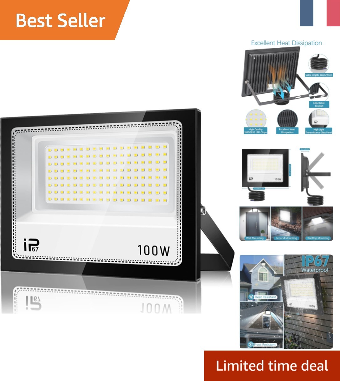 Projecteur LED 100W étanche contre l'obscurité extérieure et les zones sombres