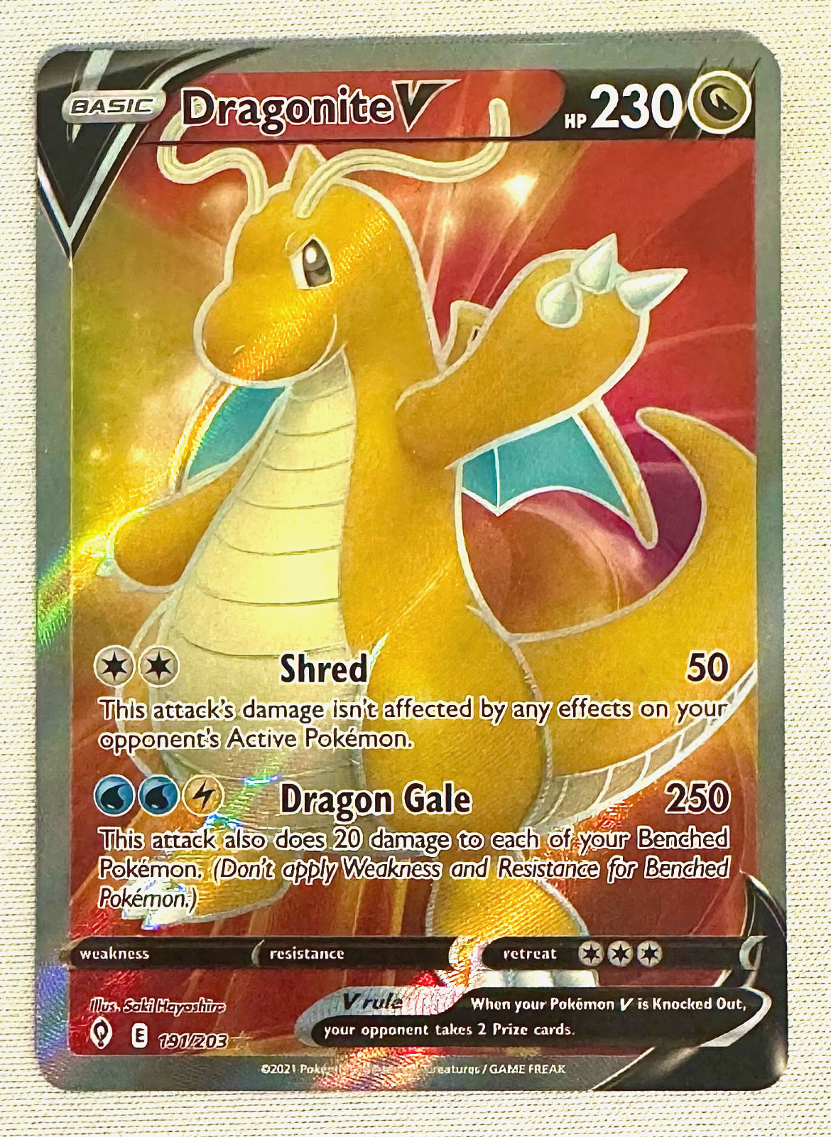 Dragonite V 191/203 - Full Art - Ultra Rare - Pokemon Evolving Skies - NM