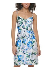 ELIZA J Womens White Slit Back Hem Lined Spaghetti Strap Sheath Dress 2