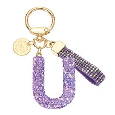 Initial Letter Keychain, Gift Bling Letter-U Key Chain for Women, Purple
