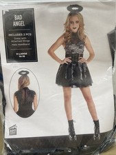 BAD ANGEL COSTUME ADULT XL 14-16 DRESS W/ATTACHED WINGS  HALO HEADBAND