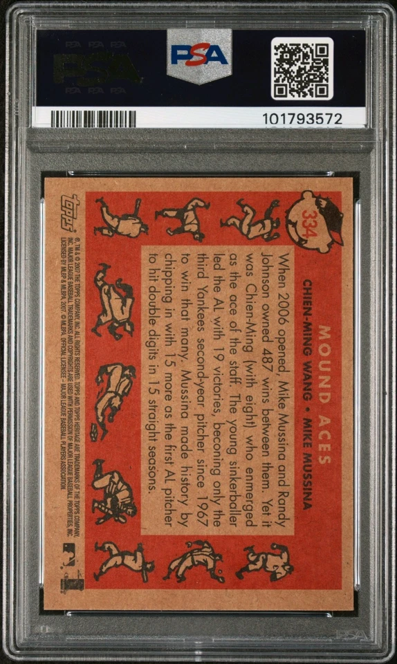 2007 TOPPS HERITAGE #334 MIKE MUSSINA YANKEES HOF POP 3 PSA 9 - Image 2 of 4