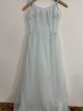 Vtg Blue Nylon Chiffon Sheer Nightgown Maxi Embroidered Dainty Whimsy Size 34