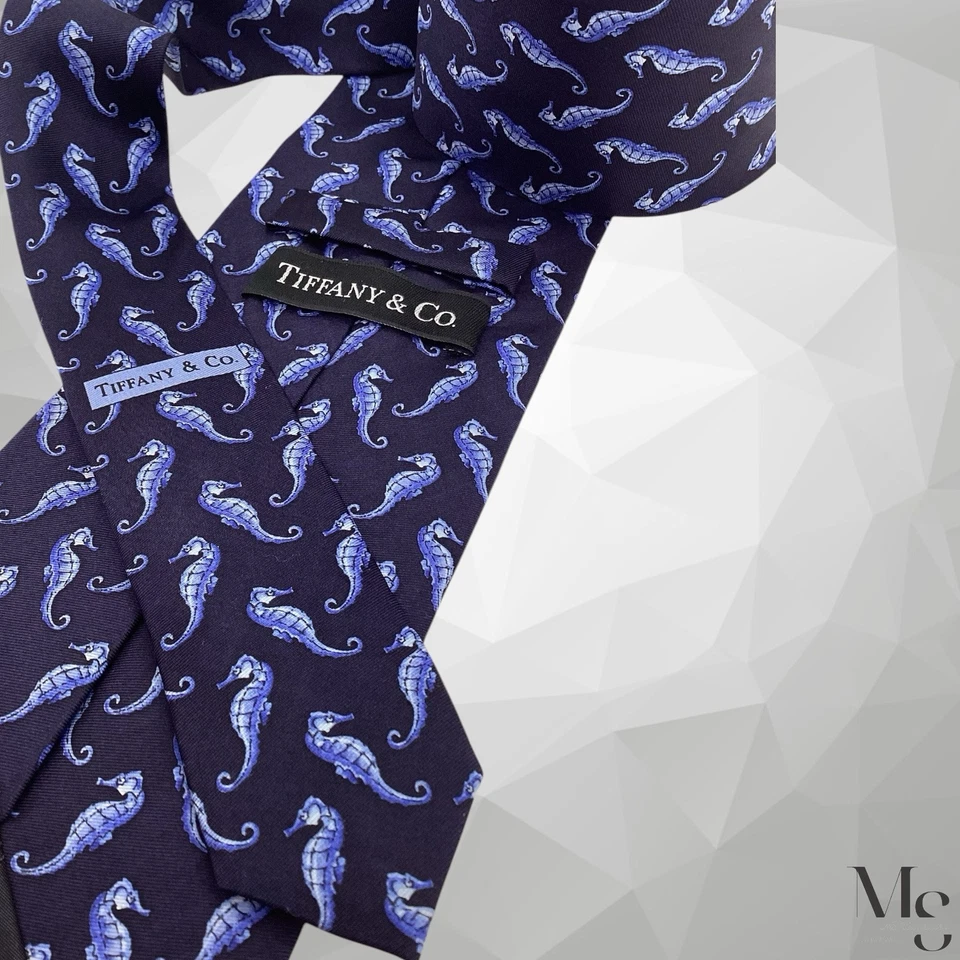 Corbata de seda Tiffany & Co. azul caballito de mar Prin hecha en Italia 57’’- 3,75" EX ESTADO Foto 4 de 4