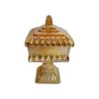 Vintage Jeanette Marigold/Carnival Glass Pedestal Wedding Box/Candy Dish 6"