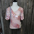 Vintage Small Oleg Cassini Women's Pink Silk Sequin Beaded Sequin Top Blouse