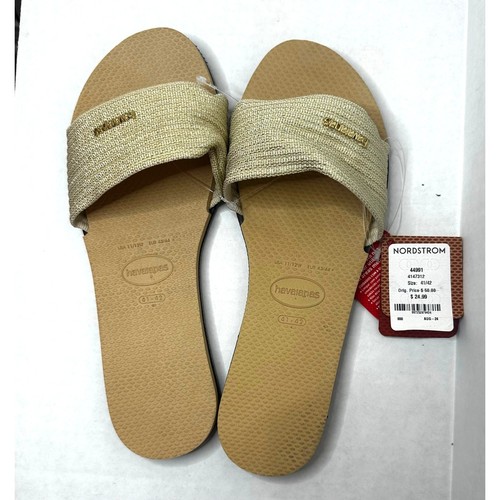 Havaianas You Malta Metallic Slide Sandals Golden Size 11 12 US, 41 42 EU