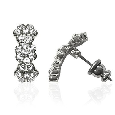 Forever Silver Crystal Triple Flower Curve Earrings E177S