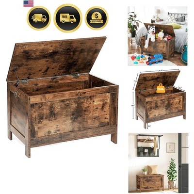 Toy Box, Retro Wooden Look Storage Chest with Safety Hinge, Entryway Storage ...