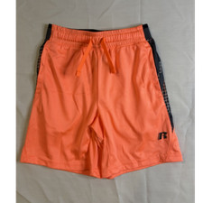 Russell Dri-Power 360 Boys Athletic Shorts Orange/Black Drawstring S 6-7